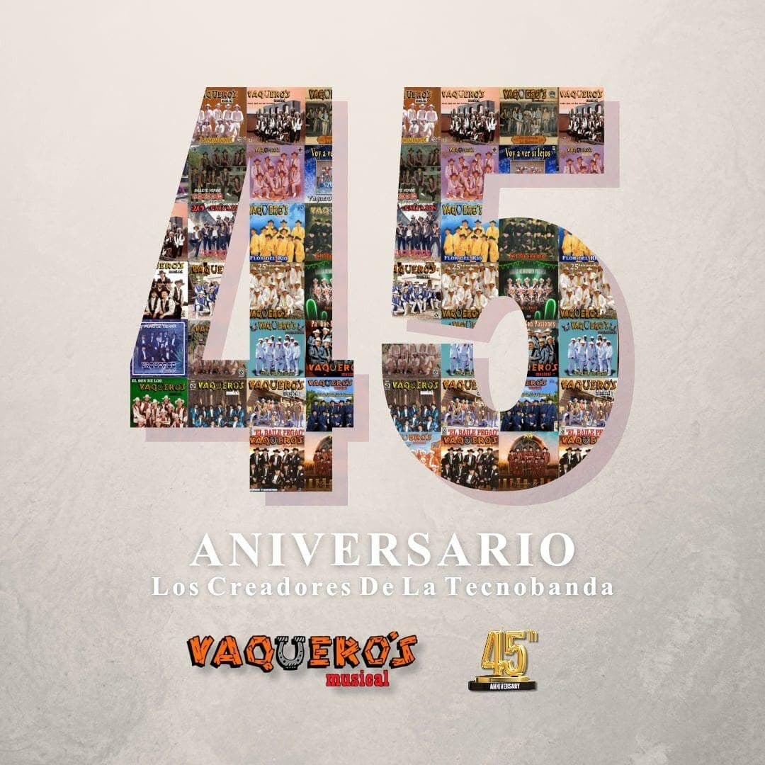 Collage de portadas de discos de Vaquero's Musical por su 45 aniversario